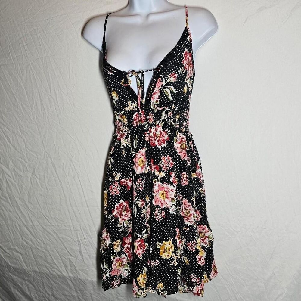 floral whimsigoth black pink v-neck babydoll mini dress